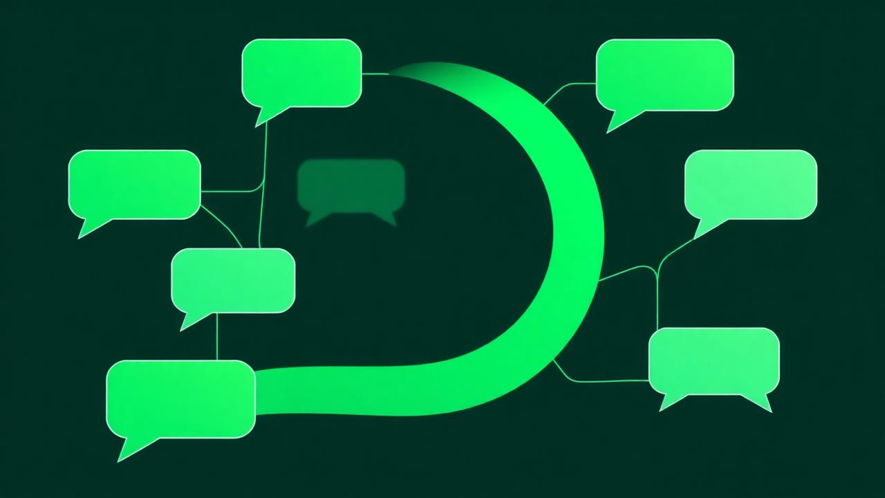 Green WhatsApp message bubbles arranged in a closed loop
