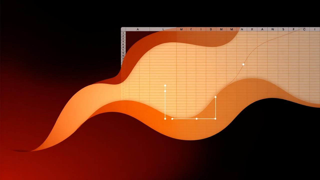 Spreadsheet cells dissolving into a flowing workflow diagram